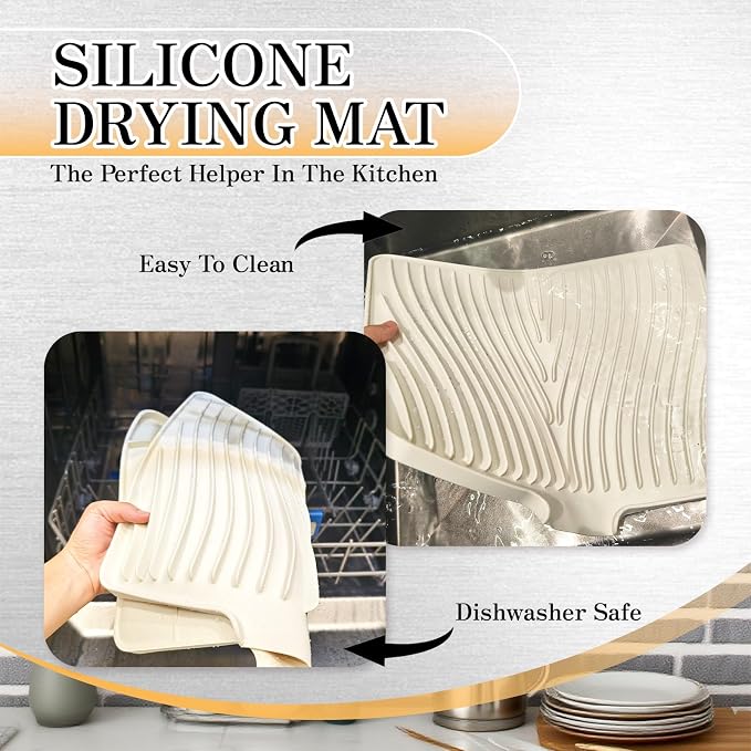 RoseFlower Dish Drying Mat, Large 15.7" x 13" Silicone Dish Mat Drying Kitchen - Image 7