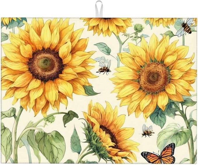 Sunflower Dish Drying Mat Highly Absorbent Double-Sided Microfiber by Ovitssrk
