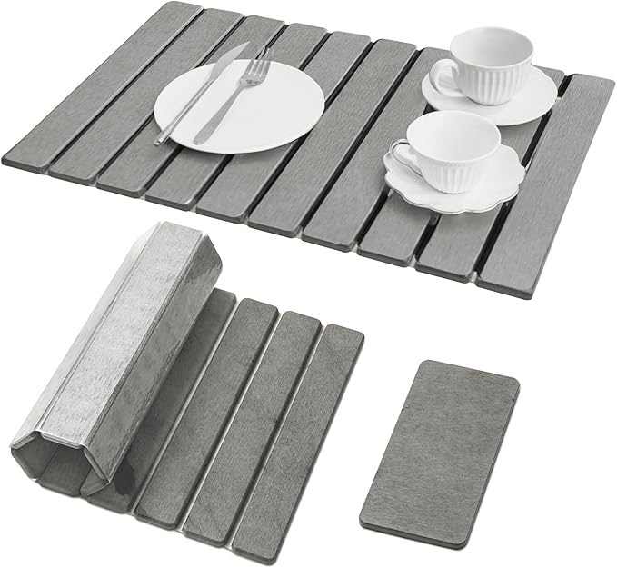 Large Stone Dish Drying Mat for Kitchen Counter, Foldable Water Absorbing by Dropereum
