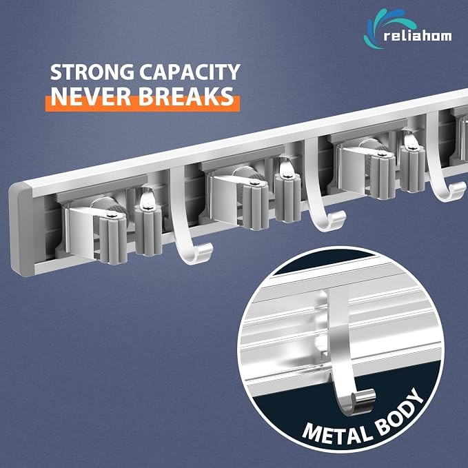 reliahom Broom Holder Wall Mount, 5 Racks - Image 2