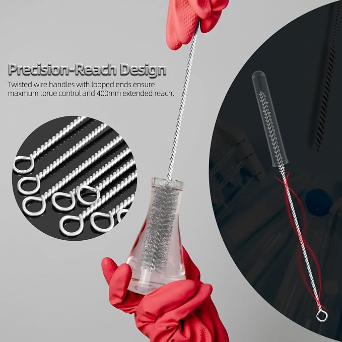 16 Inch Extra Long Pipe Cleaning Brush Set, Stainless Steel Bristles Bore Brush - Image 5