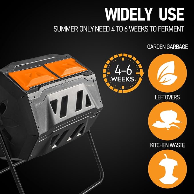 Hourleey Compost Bin Outdoor, 43 Gallon Dual Chamber Tumbling Composting Bin - Image 4