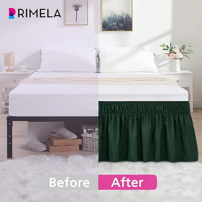 RIMELA Dark Green Bed Skirt Queen Size 15 Inch Drop, Elastic Bed Skirting for Bed Base and Frame, Bedding Dust Ruffle Easy to Install,Wrap Around Adjustable Bedskirt,Christmas Bedroom Decor