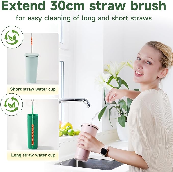9PCS Reusable Long Colored Straw Cleaner Brush Set 12" Bendable, Capable of - Image 8