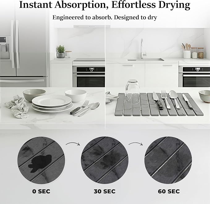 Large Stone Dish Drying Mat for Kitchen Counter 23.5”x 15.25” – Elegant - Image 5