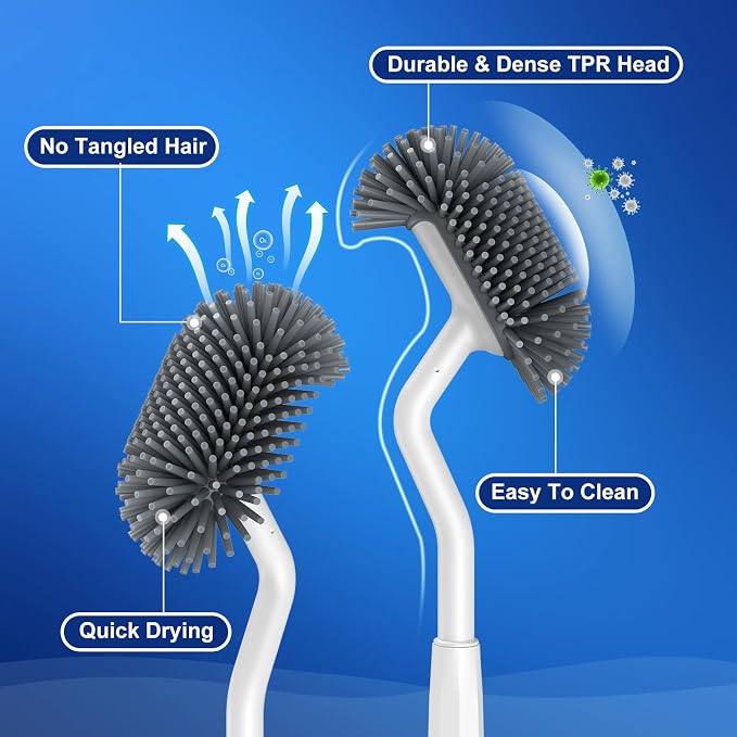 HAMITOR Toilet Bowl Brush Holder Set: Deep Cleaning Silicone Toilet Cleaner - Image 4
