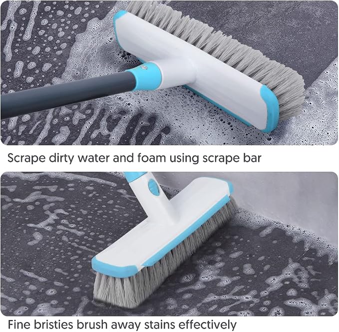 Floor Scrubber with Long Handle, 2 in 1 Scrubbing Brush Stiff Bristle Shower - Image 2