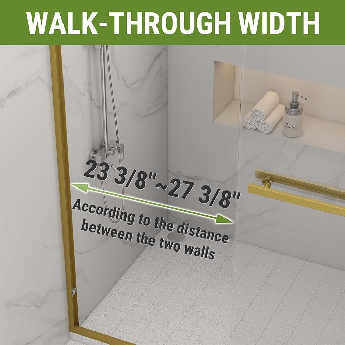 Shower Door 56-60" W * 72" H, Brushed Gold Double Sliding Shower Door - Image 3