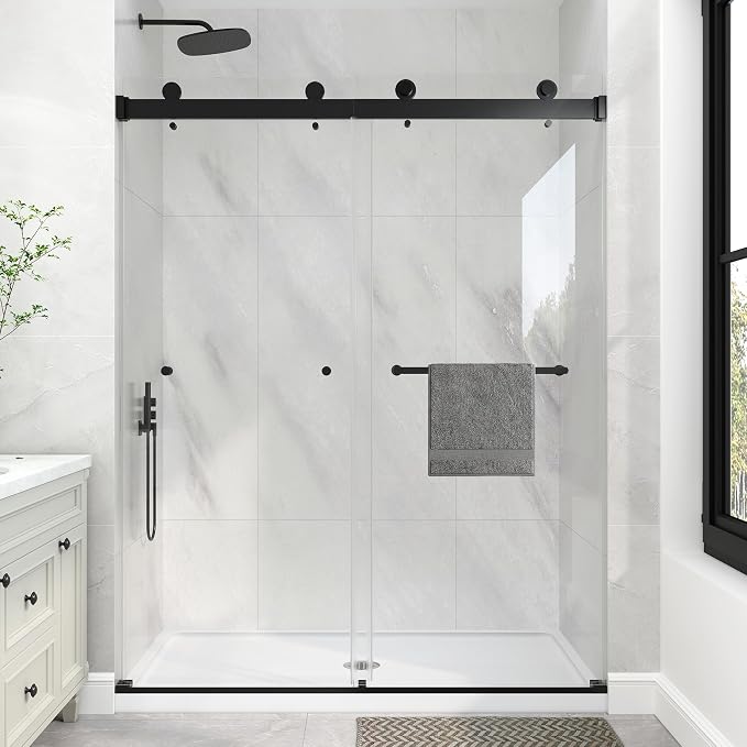 KPUY Frameless Shower Door, 43-48" W x 76" H Double Sliding Glass Shower Door by KPUY