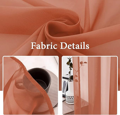 MIULEE 2 Panels Solid Color Sheer Window Curtains Elegant Window Voile Fall Panels/Drapes/Treatment for Bedroom Living Room (54X90 Inches Burnt Orange)