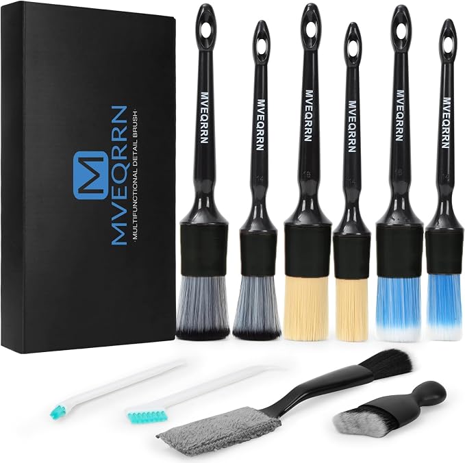 10Pcs Car Detailing Brush Set, Boars Hair Car Cleaning Detail Brush kit by MVEQRRNcardetailbrushset