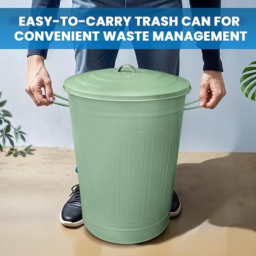 Plexon Round Trash Can 13 Gallon, Vintage Metal Outdoor Trash Can - Image 2