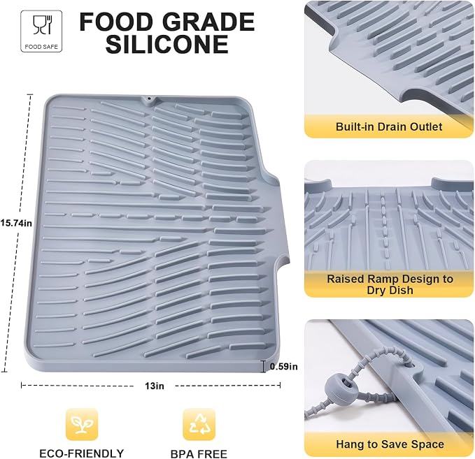 Silicone Dish Drying Mat for Kitchen Counter, Non-Slip Dish Drying Pad - Image 6