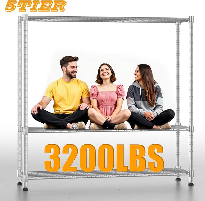 Himimi Storage Shelves with Wheels, 5-Tier Heavy Duty Steel Wire Rack Storage - Image 6