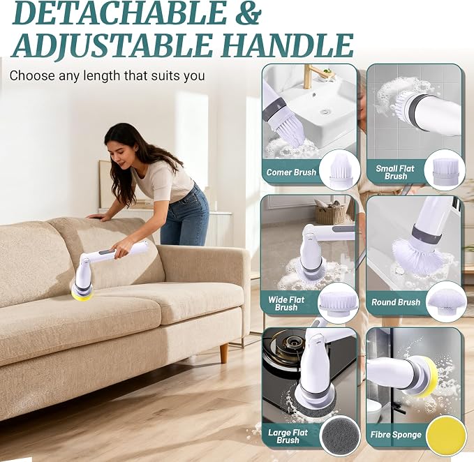 Electric Spin Scrubber, IPX7 Waterproof Shower Cleaning Brush - Image 5