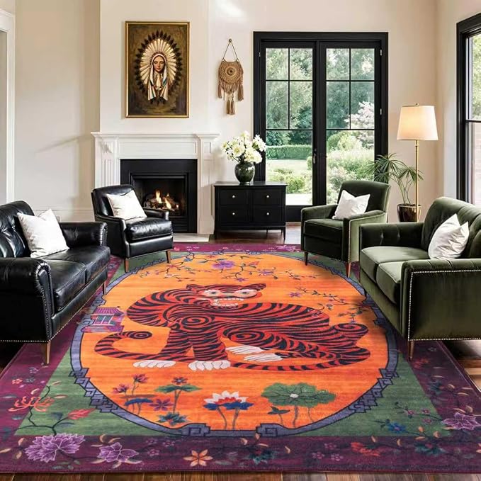 Vintage Tiger Rug Washable 10x8 ft Oriental Traditional Animal Print by CILEPMID-TimelessComfort