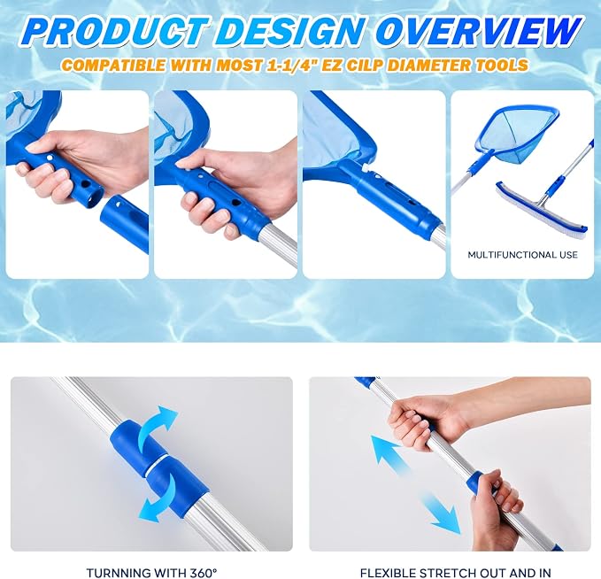 Pool Skimmer - Pool Net with 3 Section Pole, 48 inch Pool Skimmer Net with Pole - Image 5