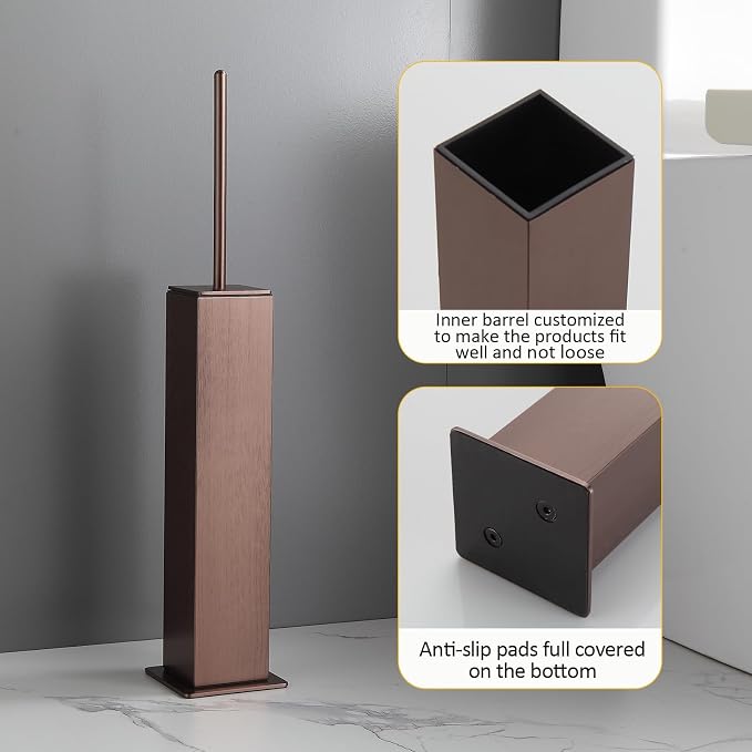 Toilet Brush and Holder Floor Standing, Brushed Rose Gold - Image 6