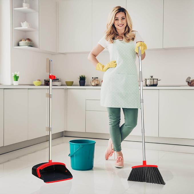 Broom and Dustpan Set 55", Long Adjustable Stainless Steel Handle, Large Size - Image 7