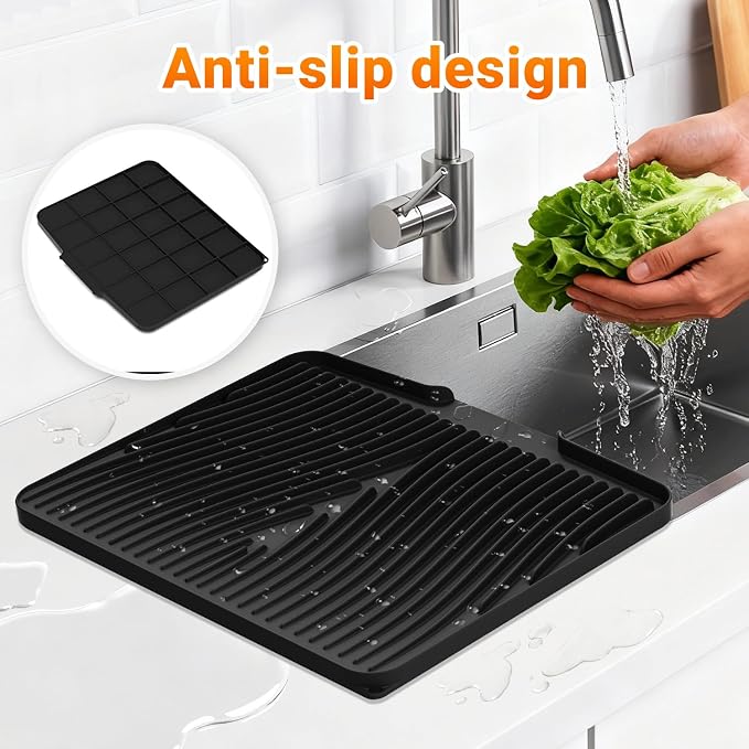 Silicone Dish Drying Mat for Kitchen Counter, Non-Slip Drain Pad, Dish Drying - Image 3