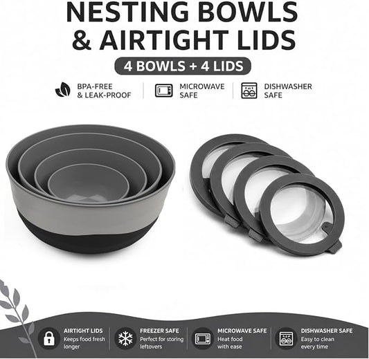 Pera Mixing Bowls with Lids Set, 8 Piece, BPA Free Nesting Kitchen Bowl Set - Image 2