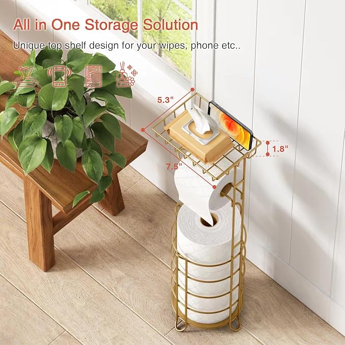 Gold Free Standing Toilet Paper Holder Stand - Image 5