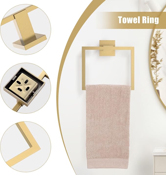 TQKAG Brushed Gold Bathroom Hardware Accessories Set 5 Pieces, Double Post - Image 5
