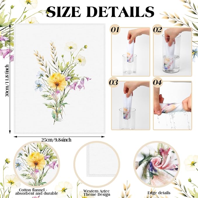 36 Pack Wildflower Reusable Cleaning Cloths Washable Cotton Kitchen Towels - Image 3