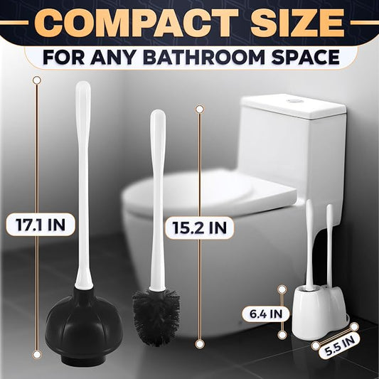 2-in-1 White Toilet Brush and Plunger Set - Image 2