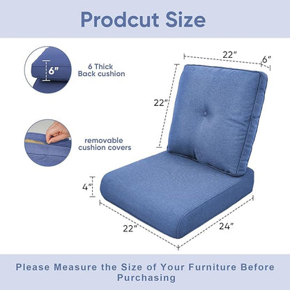 7-Piece Outdoor Patio Cushion Set - Fade & Water Resistant with Removable Olefin Cover, 22x24x4 Inch Memory Foam Cushions for Wicker Sectional Sof - Blue/Buckle