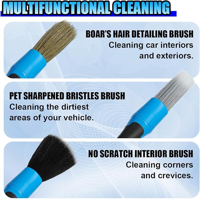 3PCS Car Detailing Brush Set, Soft Boars Hair No-Scratch Automotive Cleaning - Image 6