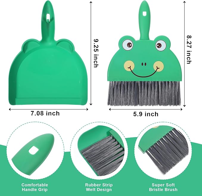 Green Small Dustpan and Brush Set Cute Mini Hand Broom and Dustpan Set Portable - Image 3