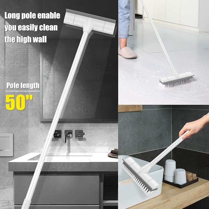BOOMJOY Floor Scrub Brush with Long Handle, 2 in 1 Scrape and Brush, Stiff - Image 6