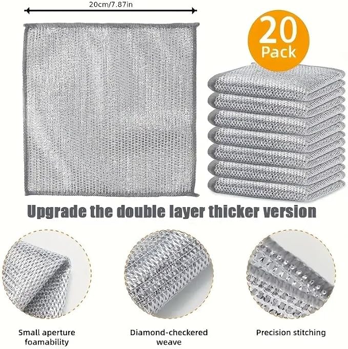 Reusable Non Scratch Wire Dishcloth, Double-Layer Stainless Rag, Kitchen - Image 3