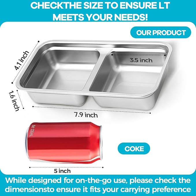 6 Pack Stainless Steel Snack Containers Reusable, Grab and Go 2 Compartment - Image 2