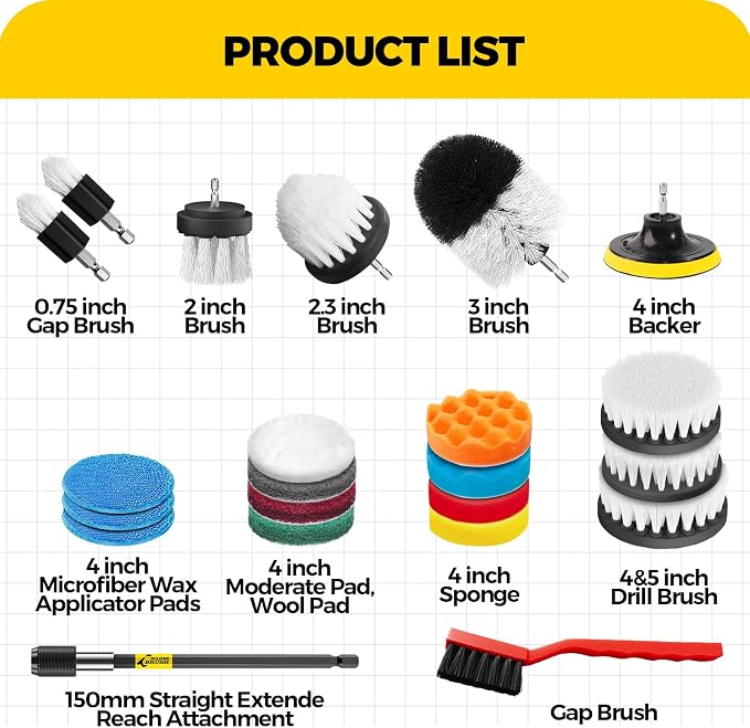 Holikme 22Pack Drill Brush Attachments Set, Scrub Pads & Sponge, Buffing Pads - Image 7