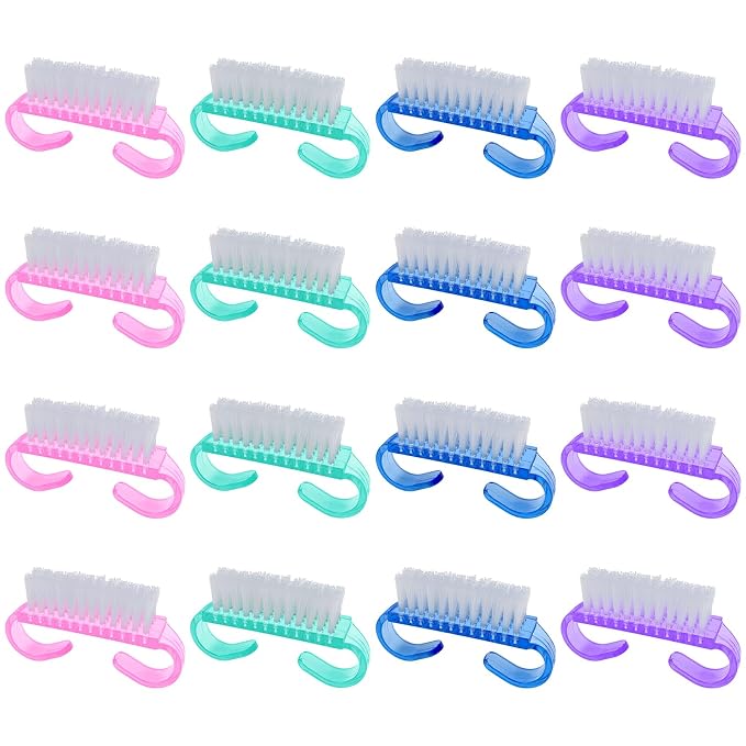 16 Pack Handle Grip Nail Brushes, Travel Size Fingernail Brush, Mini Hand Scrub by HANWER