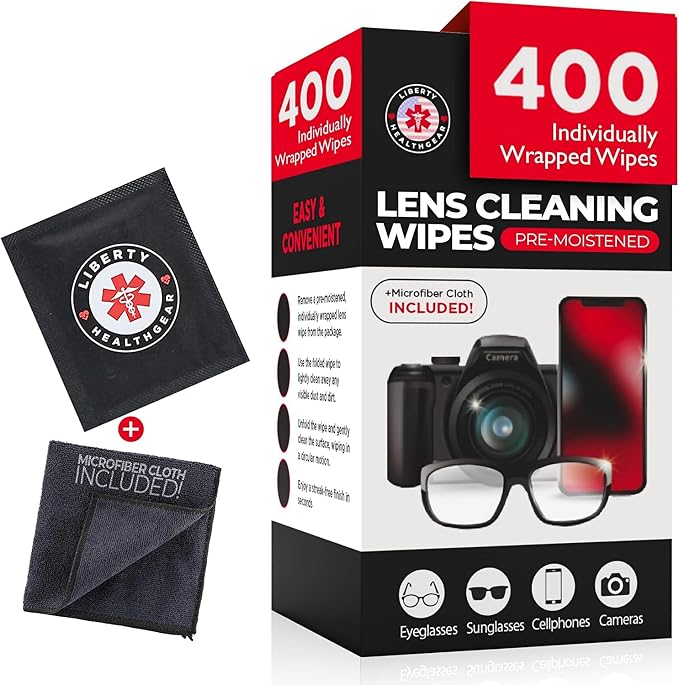 400 Eyeglass Cleaning Wipes + Microfiber Cloth by LibertyHealthGear