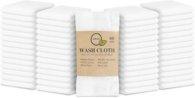 Softolle 100% Cotton Washcloths 60 Pack Soft, Highly Absorbent Washcloth by Softolle