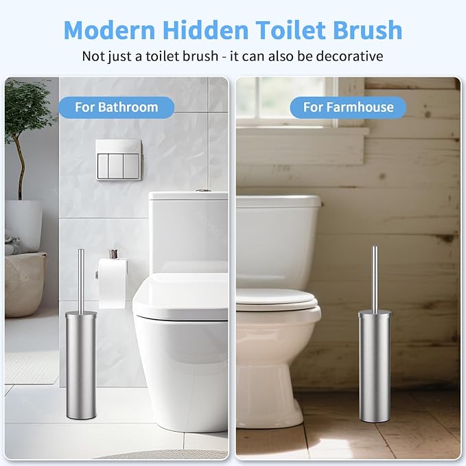 Stainless Steel Toilet Brush and Holder Set Brushed Silver Heavy Duty Toilet - Image 7
