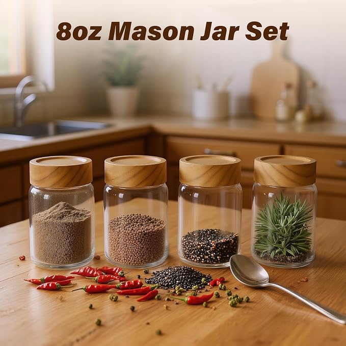 6pc Glass Mason Jars with Acacia Wood Airtight Lids - Image 6