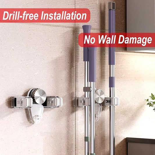 4 Pack Broom Holder Mop Hanger, No Drill Suction Cup Adjustable Organizer - Image 2