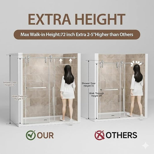 56-60" W x 75" H Frameless Shower Door, Sliding Shower Glass Door - Image 2
