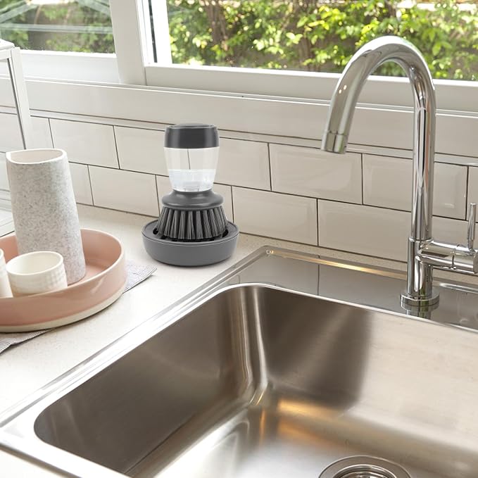 Kitchen Brush with Holder and Soap Dispensing Palm Brush Storage Set - Image 5