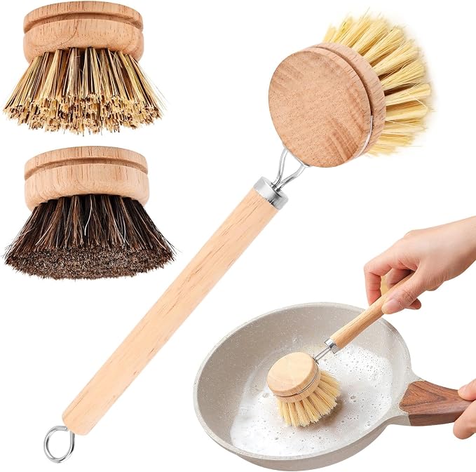 Bamboo Dish Brush Set, 1 Wooden Handle - Image 8