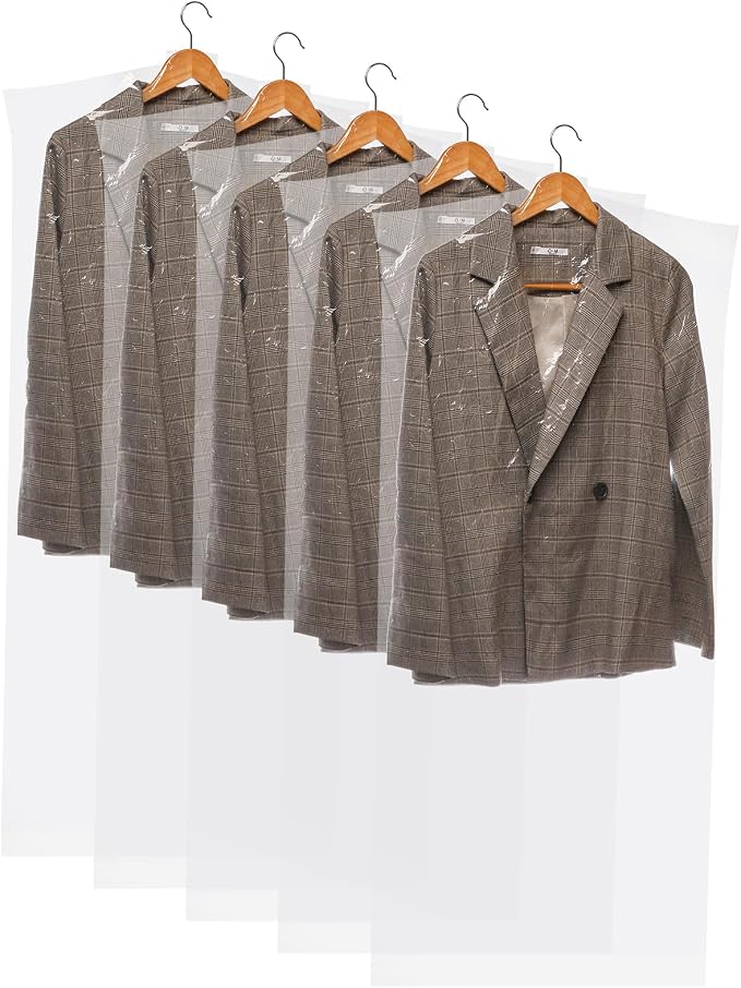 AVLA 50 Pack Plastic Garment Bags, Dry Cleaning Hanging Clothes Cover, - Image 6