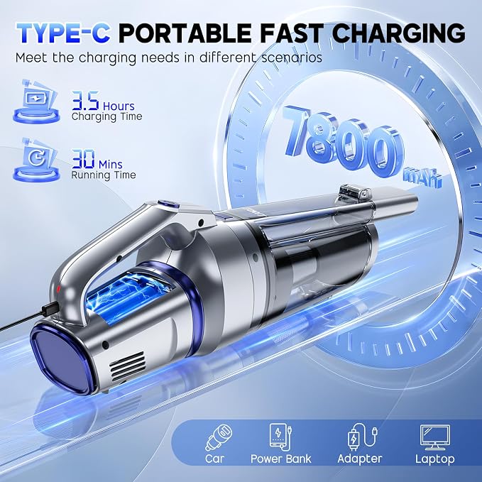 JONYJ Handheld Vacuum Cordless, 16000PA Strong Suction Hand Held Car Vacuum - Image 4