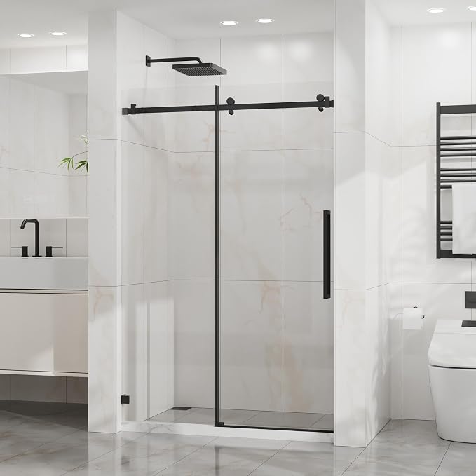 Frameless Shower Door 48" W x 72" H, 1/4" Clear Tempered Glass, Sliding Design - Image 9