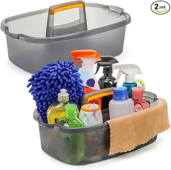TOPZEA 2 Pack Cleaning Supplies Caddy, Plastic Large Cleaning Supply Storage by TOPZEA