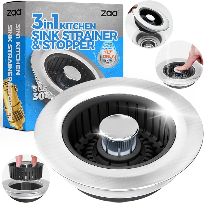 zaa Sink Drain Strainer - 3 in 1 Kitchen Sink Stopper by zaa